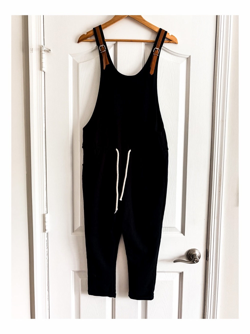 Black Cotton Overall Jumpsuit Adjustable Buckle Straps Made in Italy Size S/M